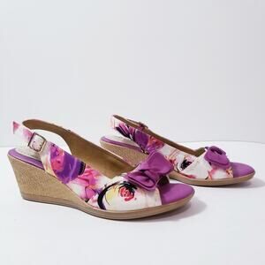Softspots Purple Bow Peep Toe Sling Back Wedge Sandal